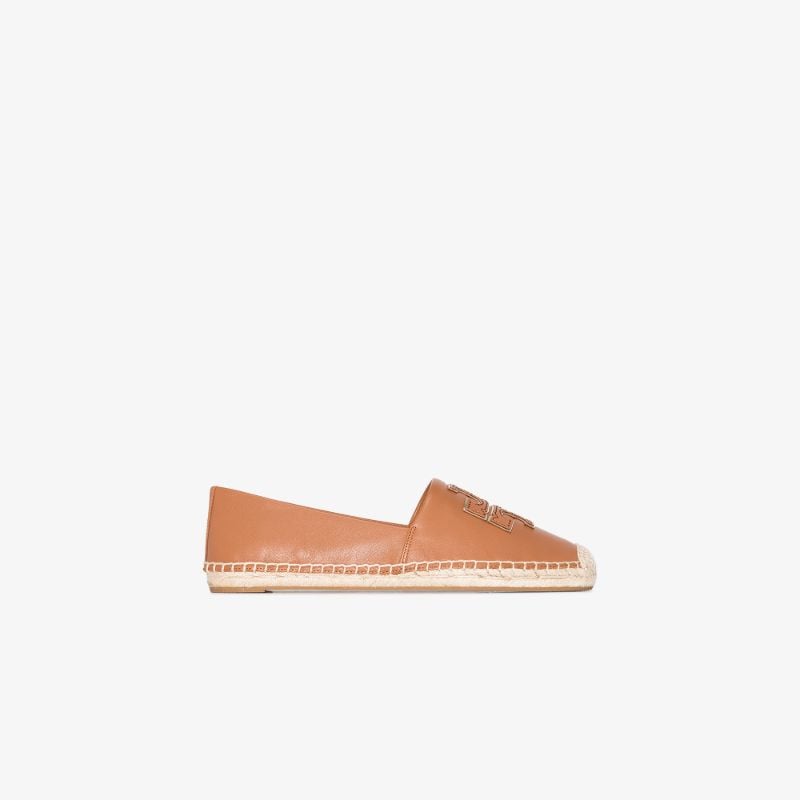 Brown Ines Flat Leather Canvas Espadrilles
