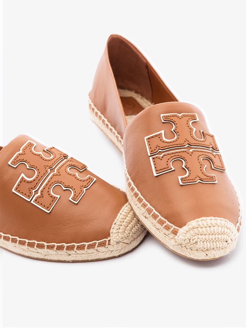 Brown Ines Flat Leather Canvas Espadrilles
