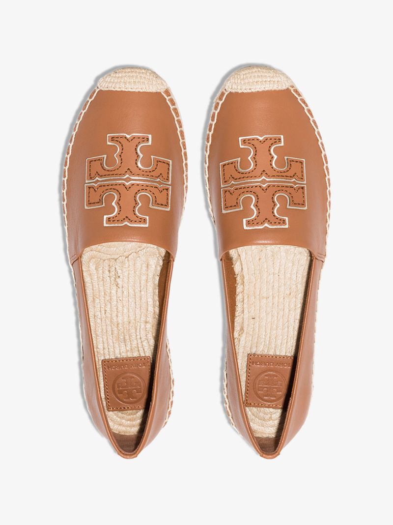Brown Ines Flat Leather Canvas Espadrilles