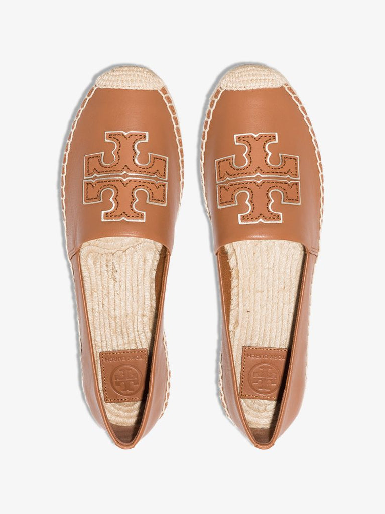 Brown Ines Flat Leather Canvas Espadrilles