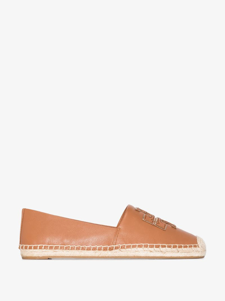 Brown Ines Flat Leather Canvas Espadrilles