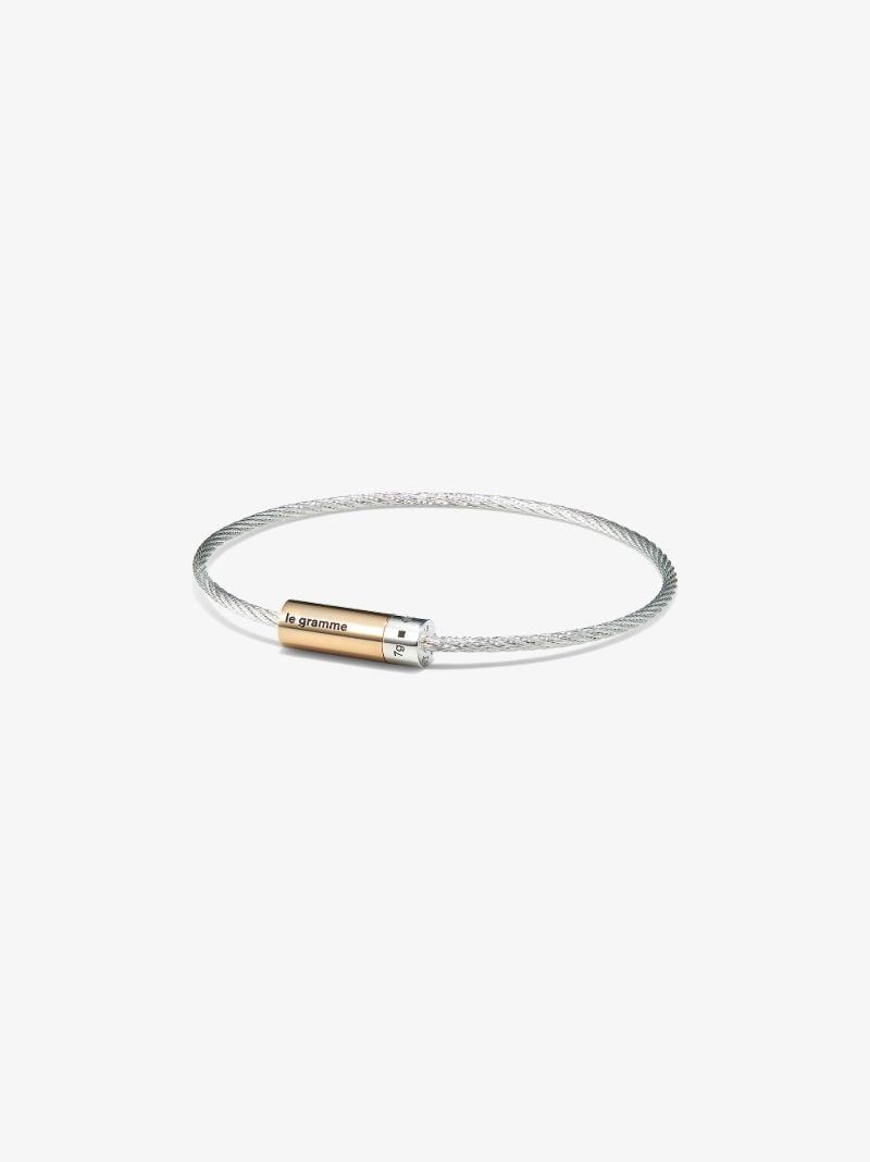 18kt Gold and Silver 9g Polished Bicolor Cable Bracelet