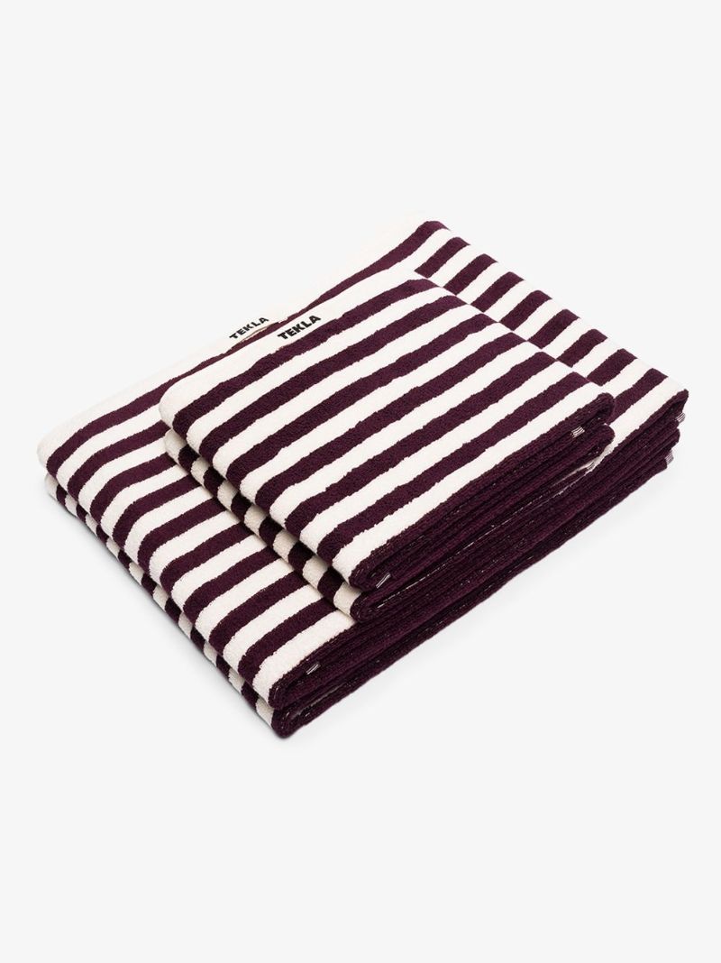 Burgundy Striped Organic Terry Cotton Towel Set