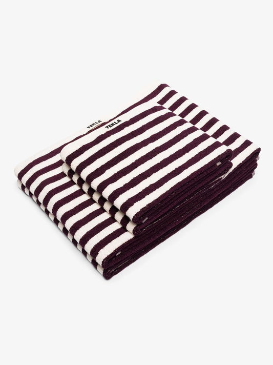 Burgundy Striped Organic Terry Cotton Towel Set