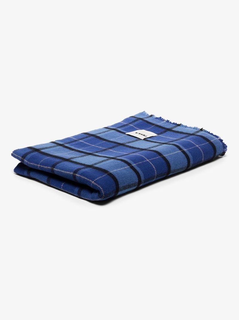 Blue Tartan Merino Wool Blanket