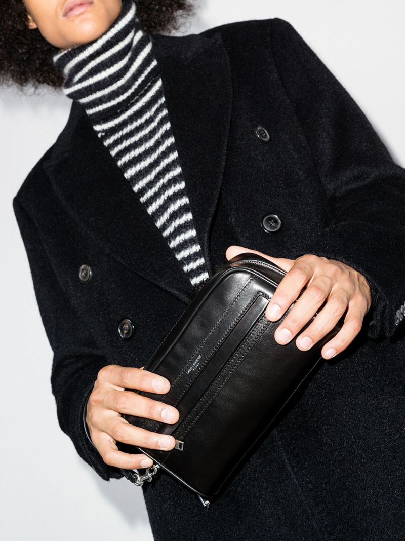 Black Leather Pouch Bag