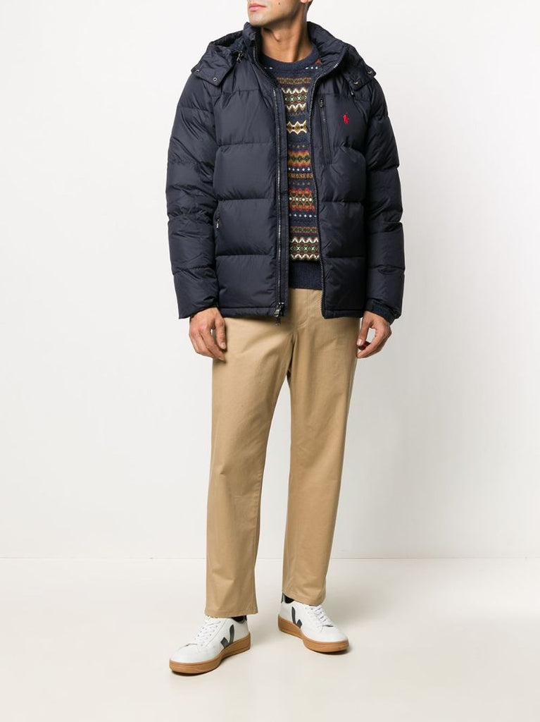 Navy Pony Logo Puffer Jacket