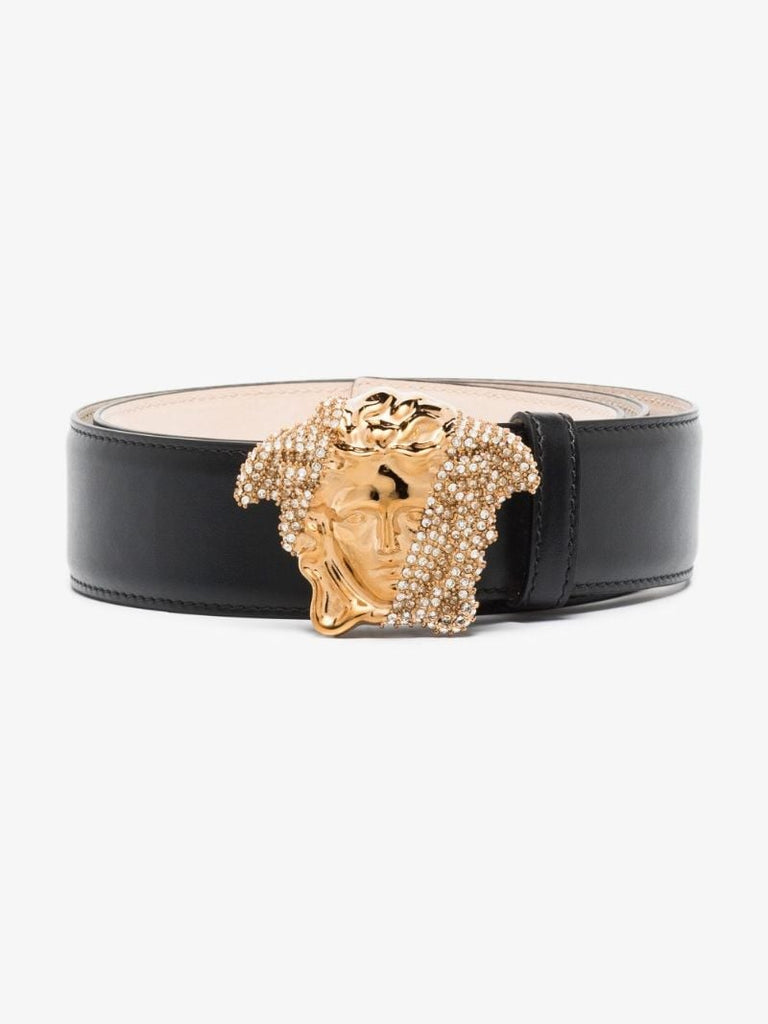 Black La Medusa Crystal Leather Belt