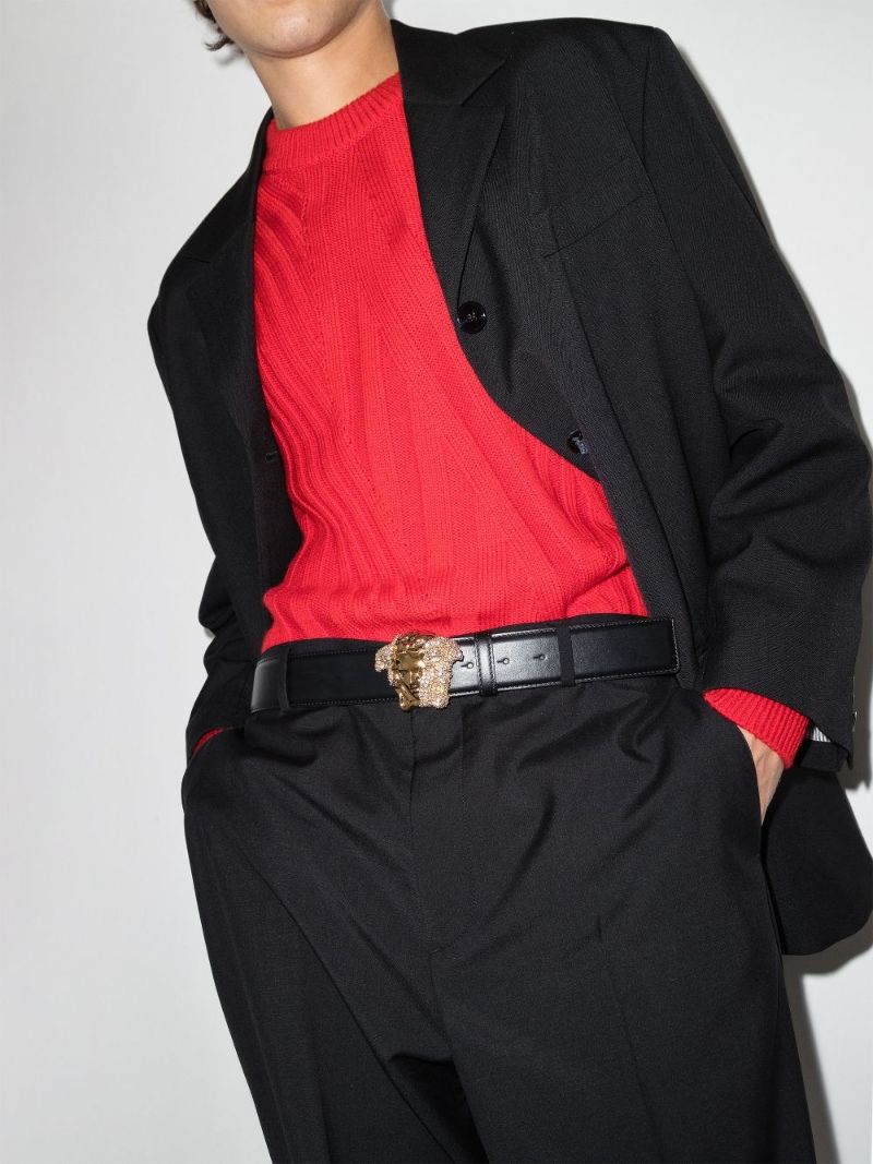 Black La Medusa Crystal Leather Belt
