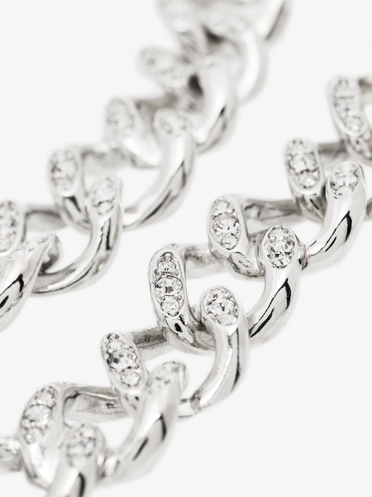Silver Tone Crystal Chain Link Necklace
