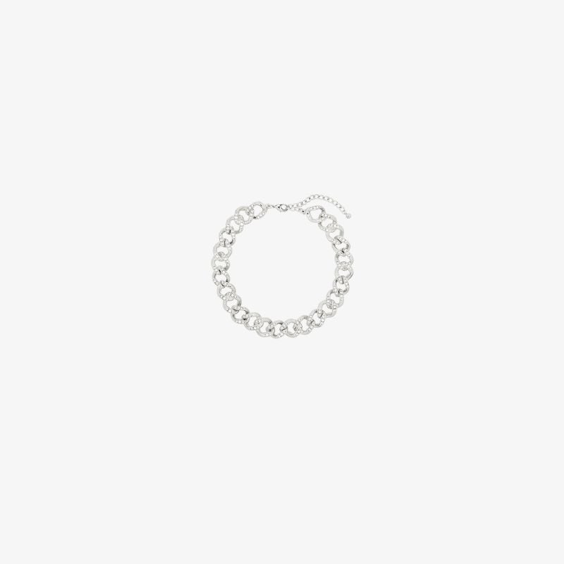 Silver Tone Crystal Chain Link Necklace
