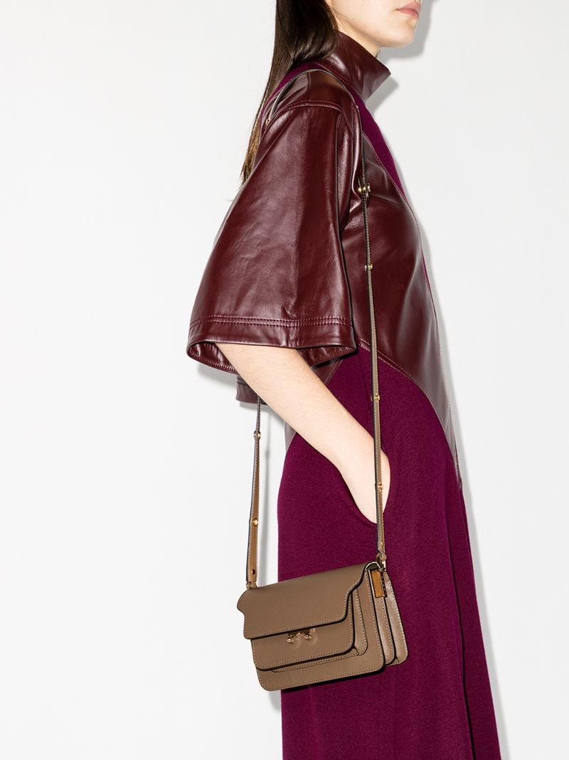 Brown Trunk Leather Shoulder Bag