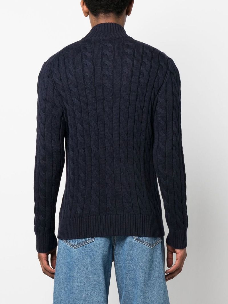 Blue Cable-knit Half-zip Sweater