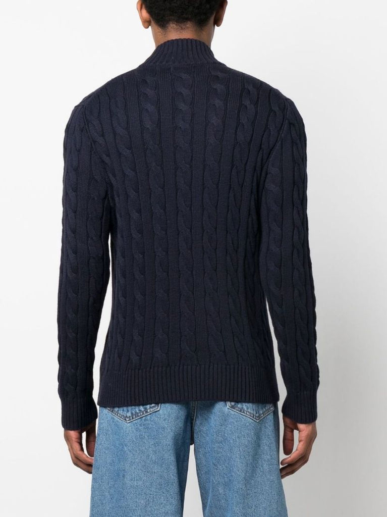 Blue Cable-knit Half-zip Sweater