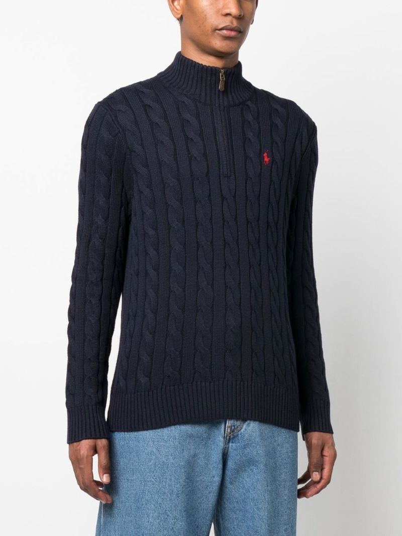 Blue Cable-knit Half-zip Sweater
