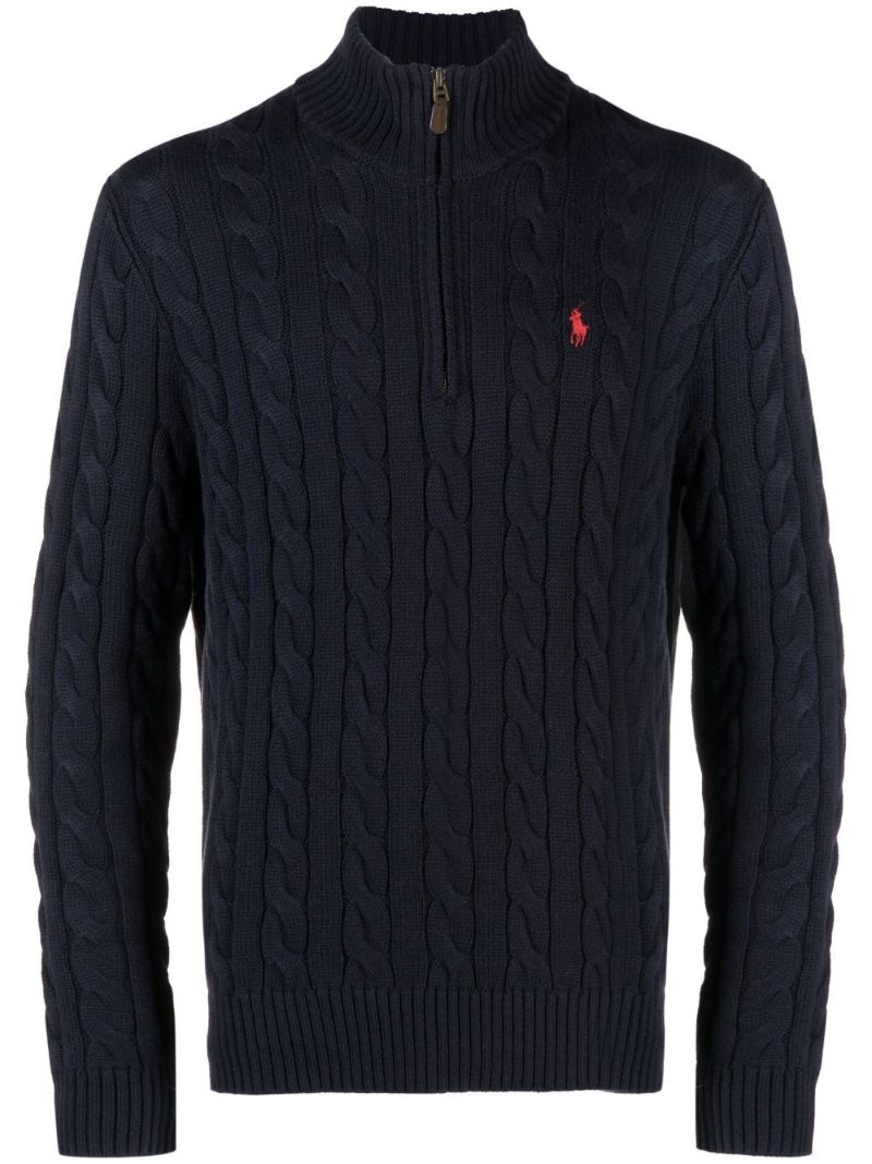 Blue Cable-knit Half-zip Sweater
