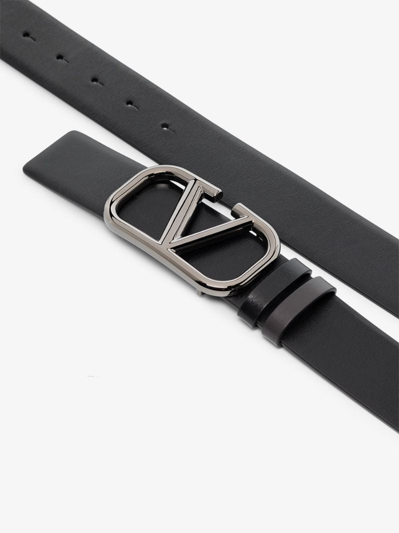 Black Vlogo Leather Belt