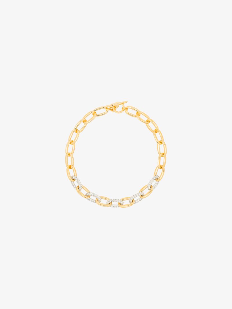 Gold Tone Crystal Link Necklace