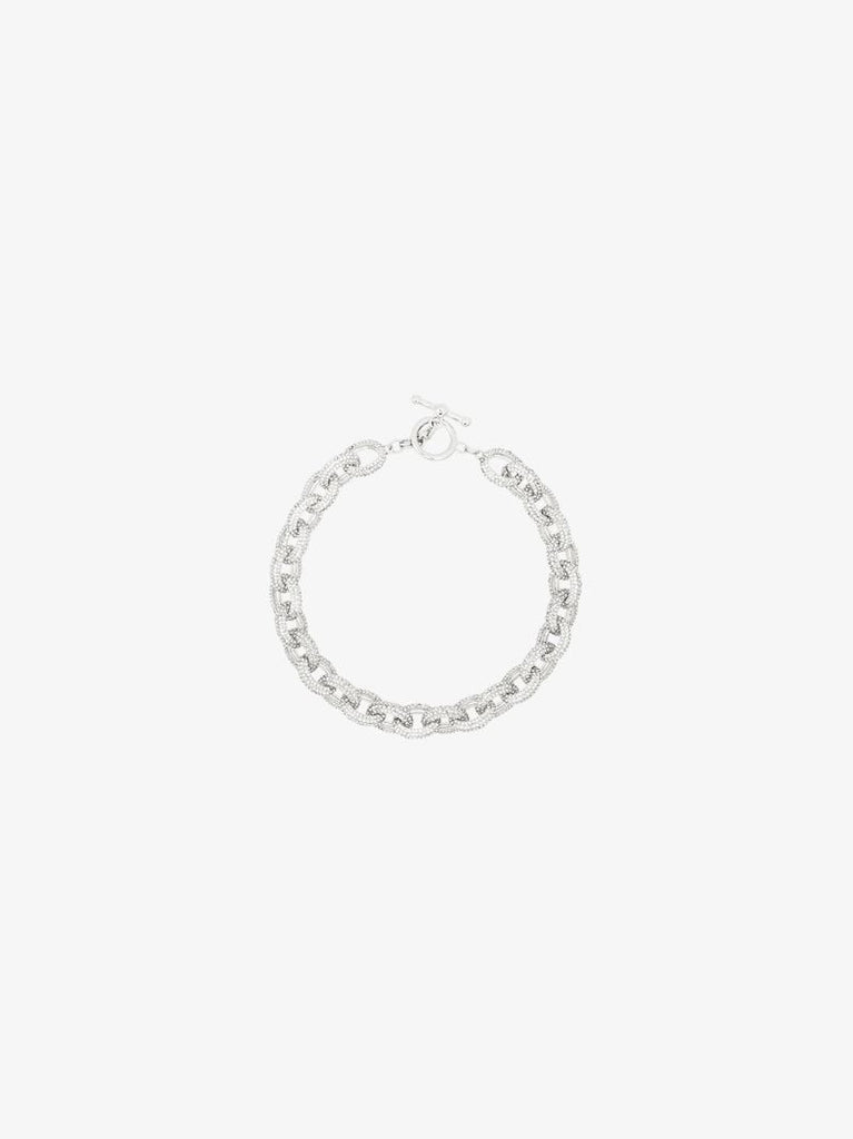 Silver Tone Crystal Oval Chain Link Necklace