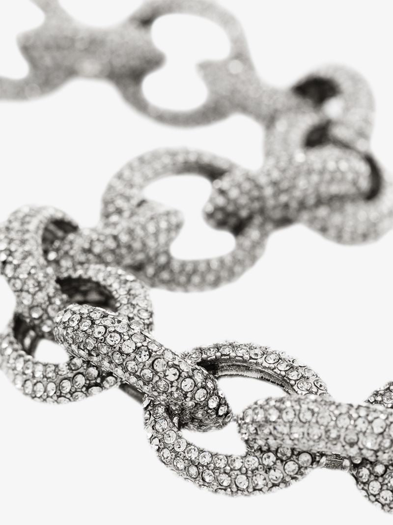Silver Tone Crystal Oval Chain Link Necklace