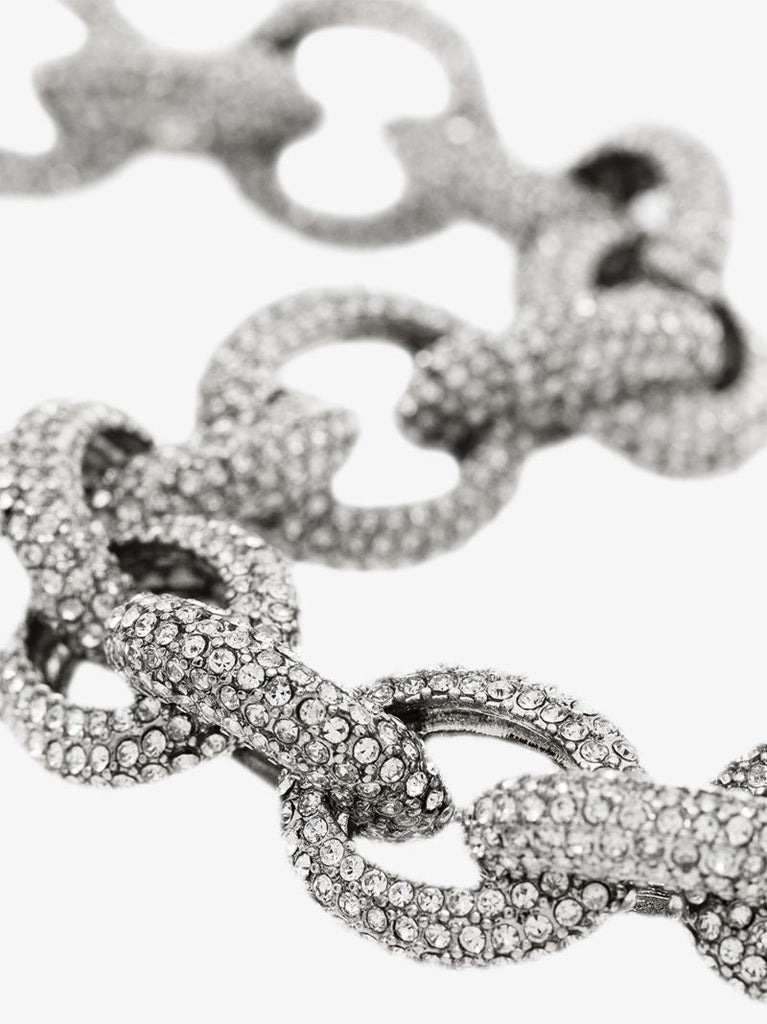 Silver Tone Crystal Oval Chain Link Necklace