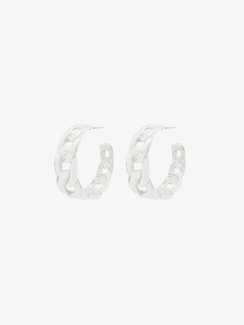 Silver Tone Chain Link Hoop Earrings