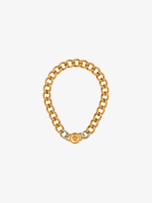 Gold Tone Contrast Medusa Chain Necklace