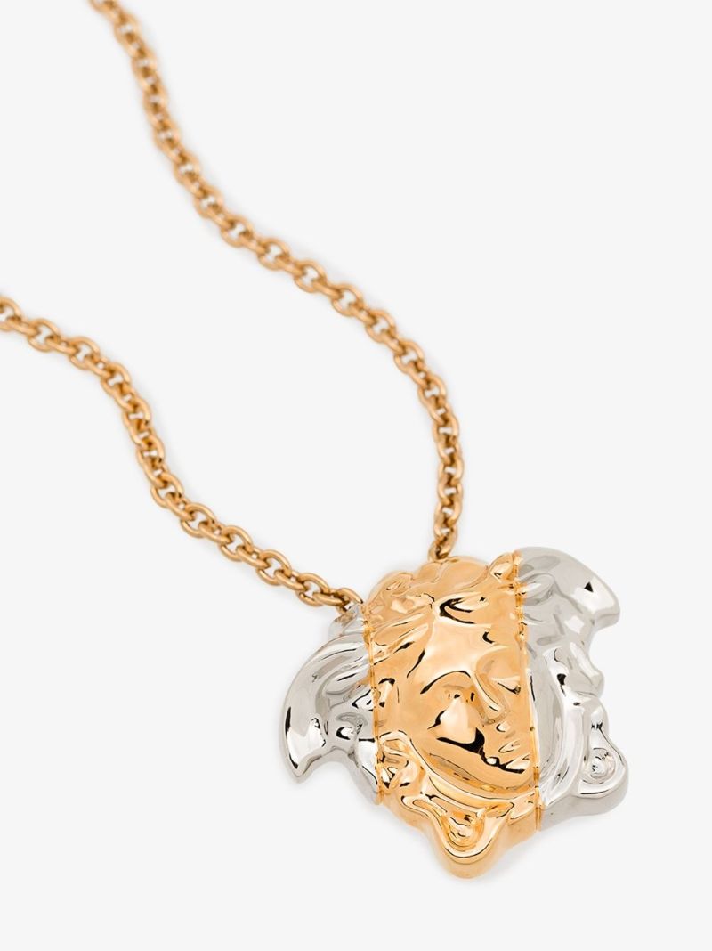 Gold Tone Spliced Medusa Pendant Necklace