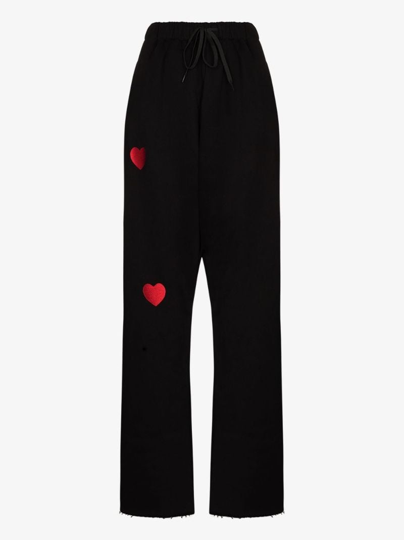 Heart-embroidered Wide-leg Trousers