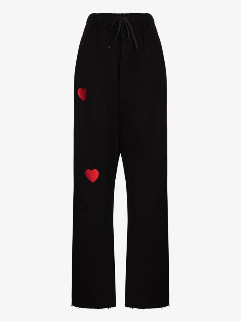 Heart-embroidered Wide-leg Trousers