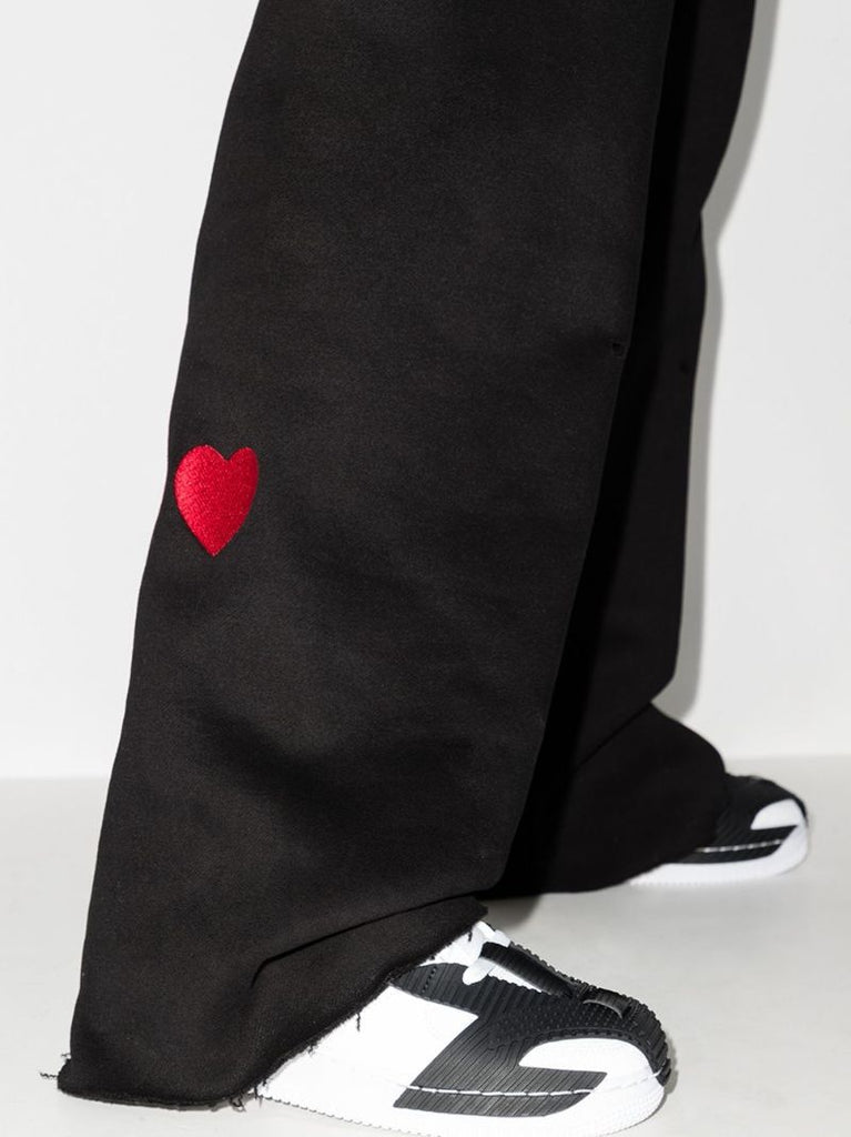 Heart-embroidered Wide-leg Trousers