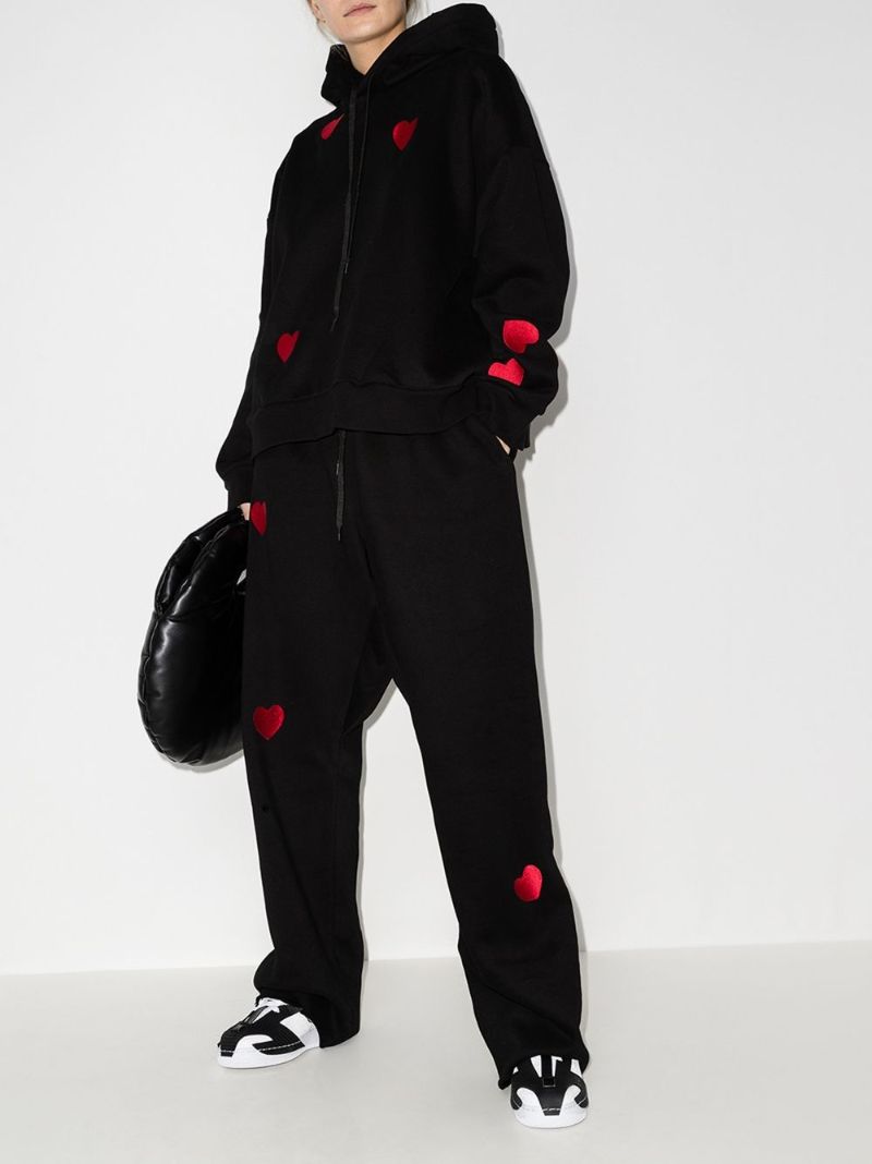 Heart-embroidered Wide-leg Trousers