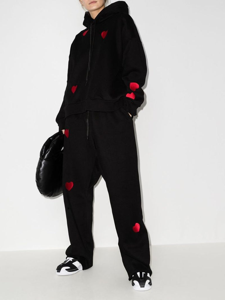 Heart-embroidered Wide-leg Trousers