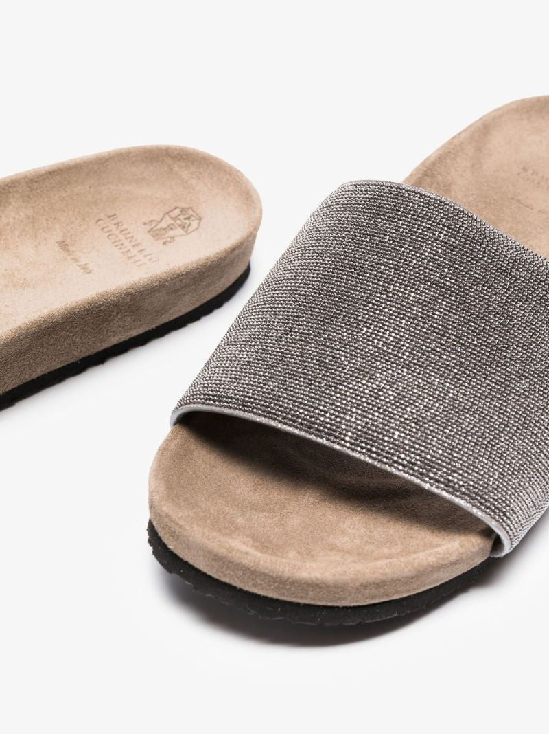Silver Monili Bead Leather Slides