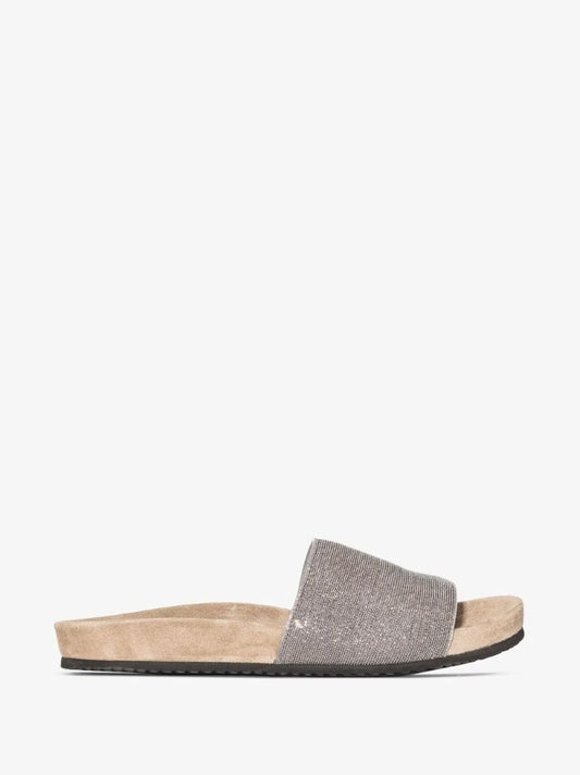Silver Monili Bead Leather Slides