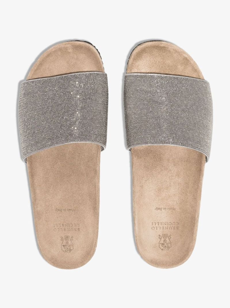 Silver Monili Bead Leather Slides
