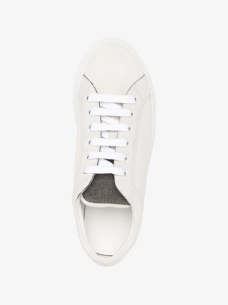 Neutral Embroidered Suede Sneakers
