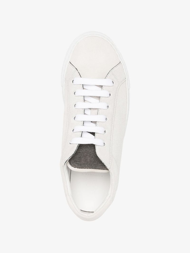 Neutral Embroidered Suede Sneakers