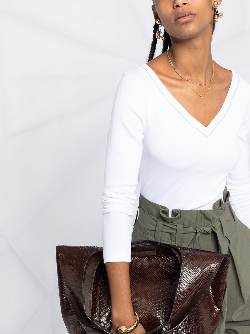 White Monilli Bead-embellished Long-sleeve Top