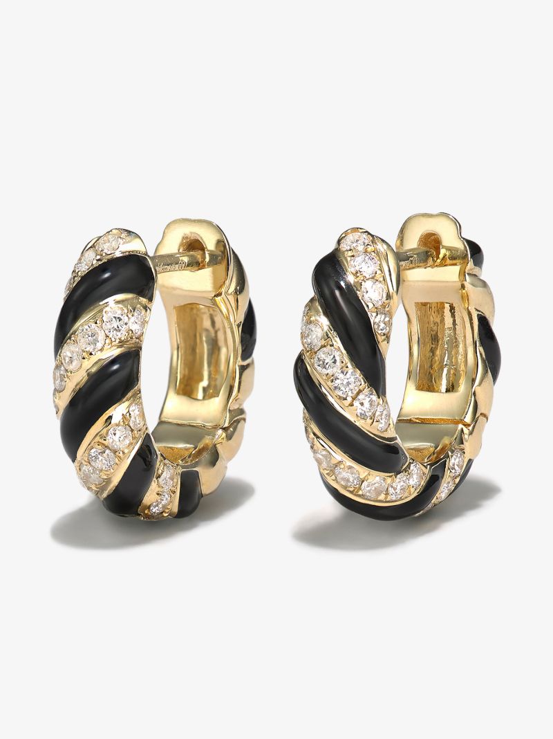 9k Yellow Gold Torsade Diamond Hoop Earrings