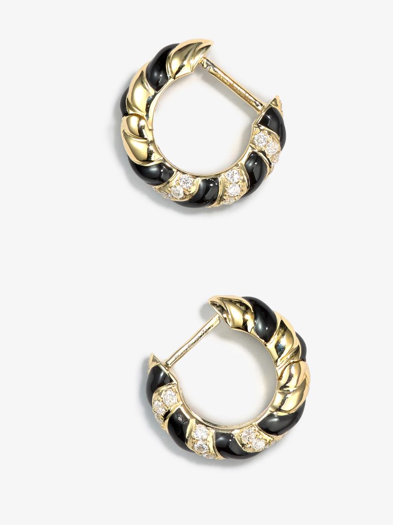 9k Yellow Gold Torsade Diamond Hoop Earrings