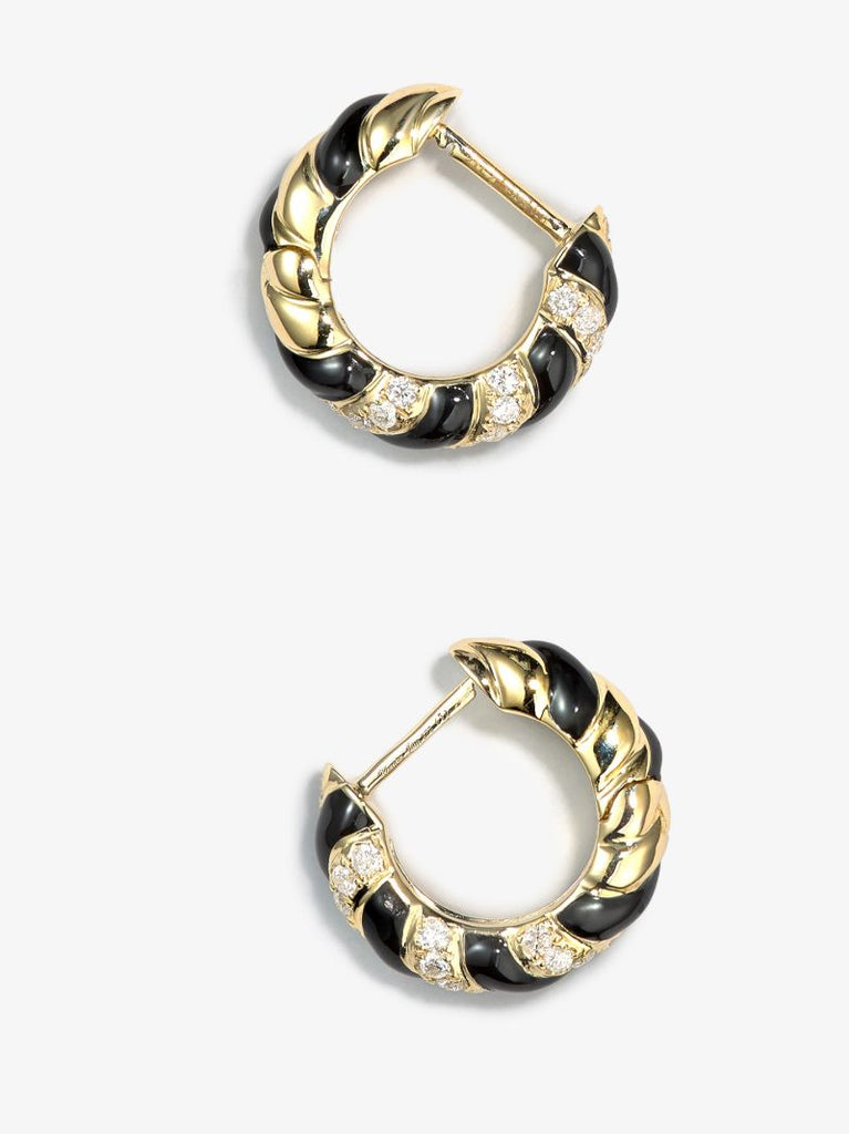 9k Yellow Gold Torsade Diamond Hoop Earrings
