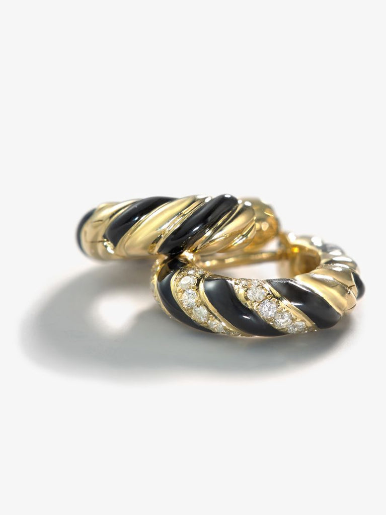 9k Yellow Gold Torsade Diamond Hoop Earrings