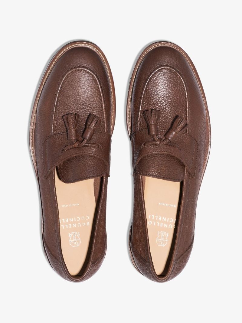 Brown Tassel Leather Penny Loafers