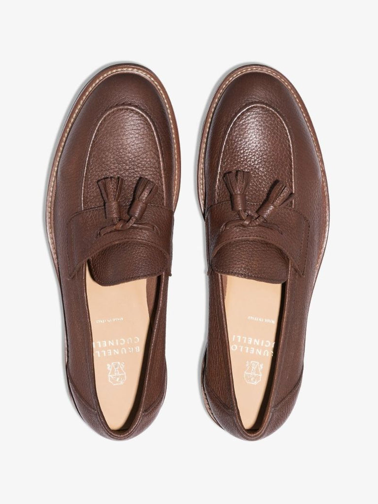 Brown Tassel Leather Penny Loafers