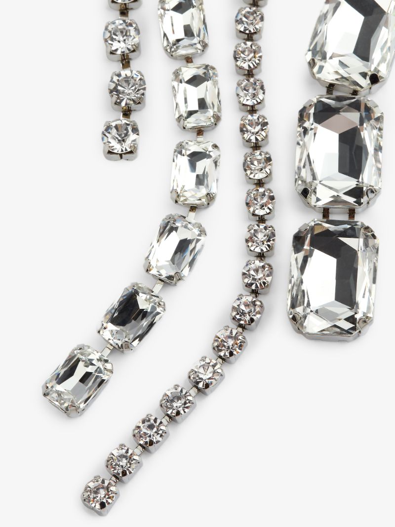 Silver Tone Crystal Fringe Earrings