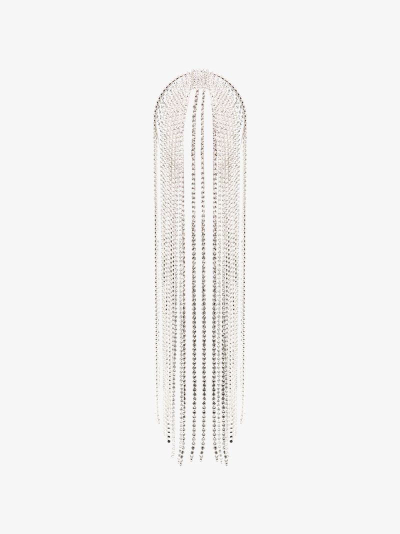 Silver Tone Fringed Crystal Headpiece