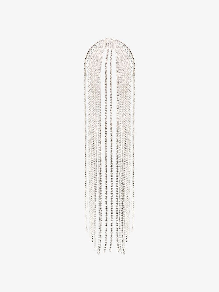 Silver Tone Fringed Crystal Headpiece