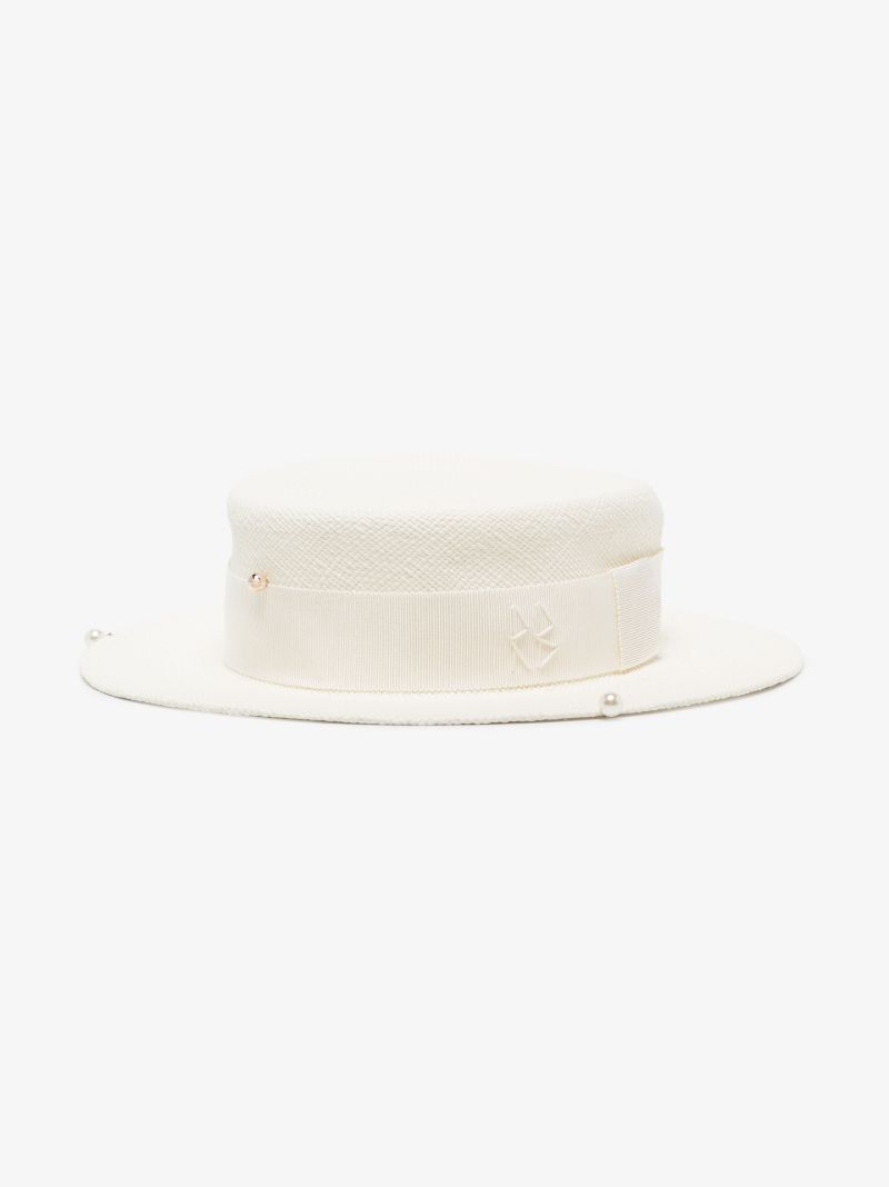 White Straw Boater Hat