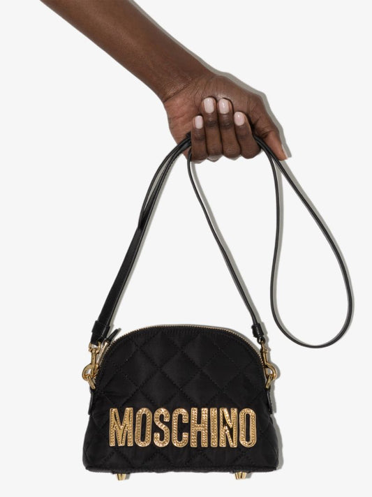 Black Quilted Logo Shoulder Bag